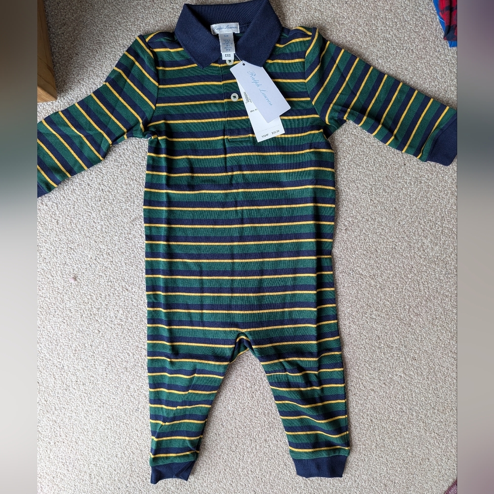 Ralph Lauren Striped Green and Yellow Onesie
